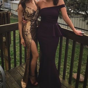 Fashion Nova Gold Sequin Maxi Dress with Slit